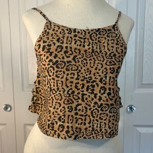 Silence + Noise Leopard Print Cami Top - Brown/Black spaghetti straps Small